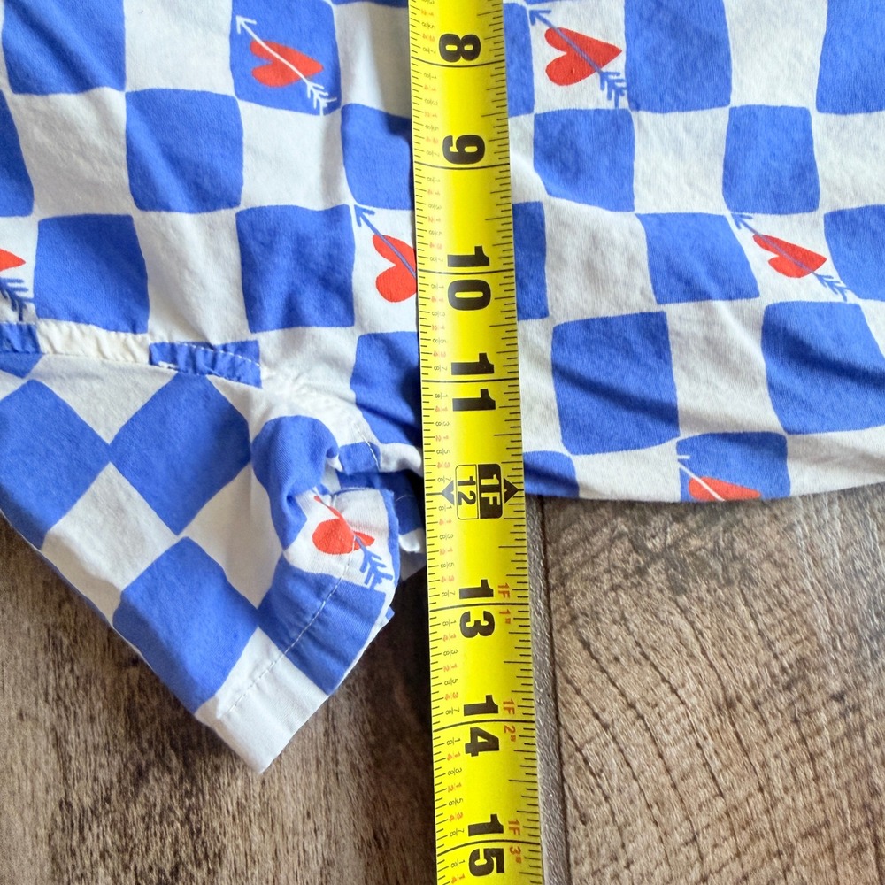 Hanna Andersson Toddler Checkered Heart Coveralls Romper, Blue White Red, 3T - Picture 7 of 9